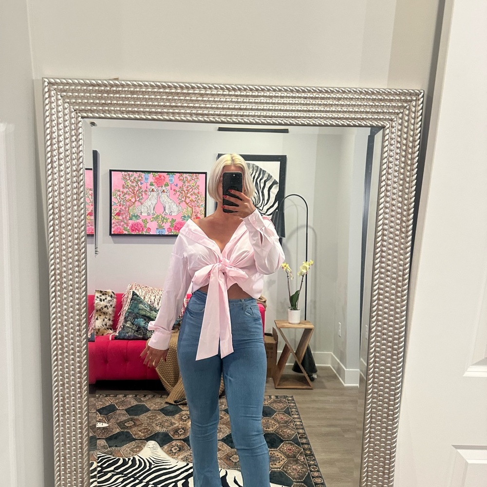 Pink Tie-Front Blouse